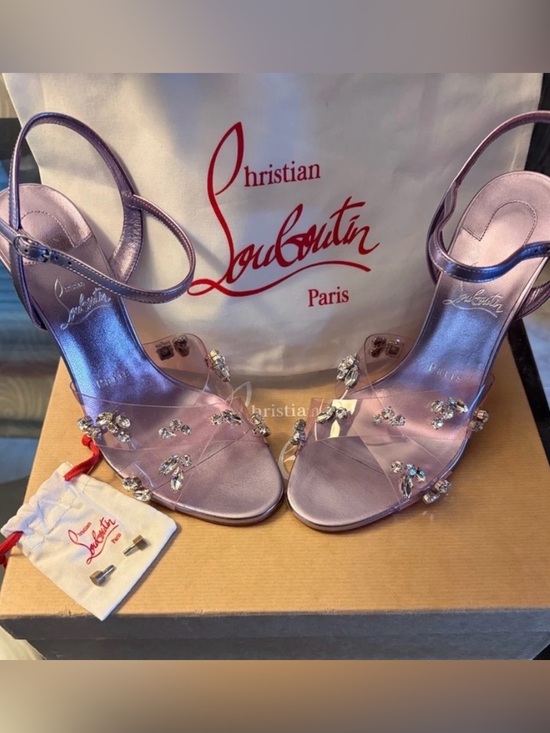 Christian Louboutin Shoes - Christian Louboutin Lilac Crystal-Embellished Ankle-Strap Heels